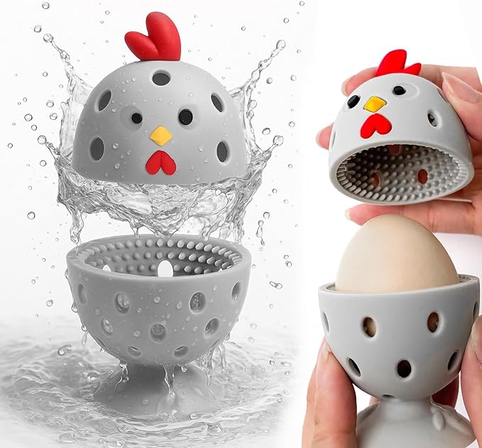 Egg Washer for Fresh Eggs, Egg Scrubber for Fresh Eggs, 2 Reusable Silicone Chicken Shaped Scrubs, Chicken Egg Cleaner, Eggshell Cleaner for Poultry Farm, Housewife Tools Vegetable Processing (Gray)
