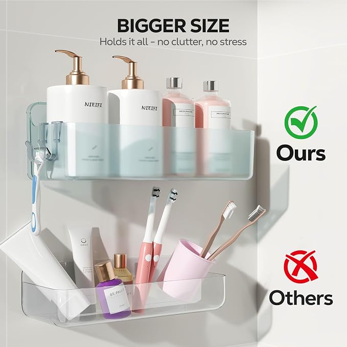Nieifi Adhesive Wall Shelf, Shower Shelves, Shower Organizer for Bathroom Organization (Blue-Clear, 5 pieces)