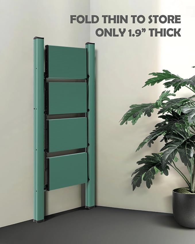 Taranta 4 Step Ladder,Aluminum Lightweight Folding 4 Step Stool with Anti-Slip Wide Pedal,330lbs Capacity Step Ladder for Household,Kitchen,Office - Green