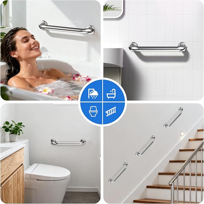 2 Pack Shower Grab Bar, Stainless Steel Bathroom Grab Bar, Shower Handle Bath Handle, Safety Bars for Shower Chair Bench, Grab Bars Senior, Elderly, Handicap(12 Inch)