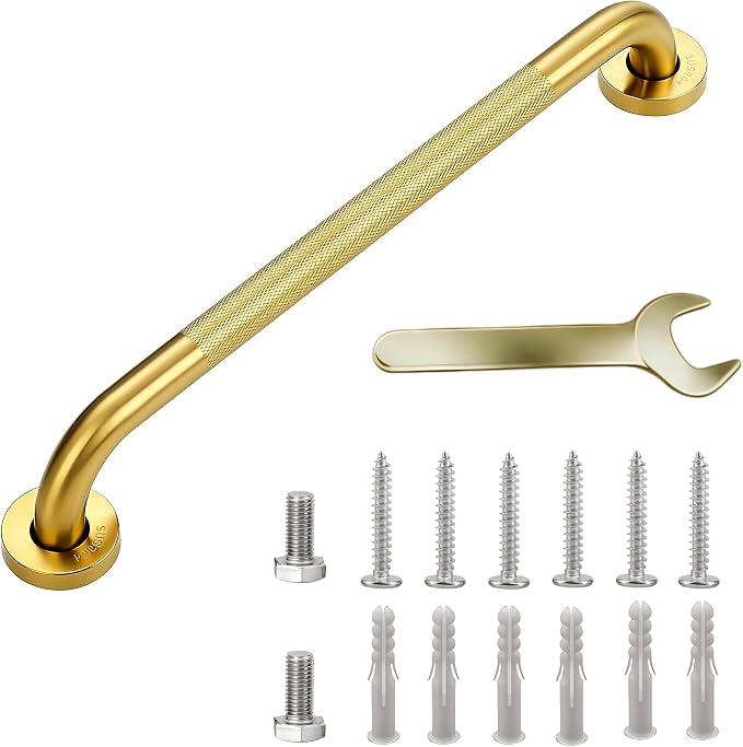 24 Inch Gold Stainless Steel Handrail, 1.25 Inch Diameter,Safety Grab Bars for Wall,Door, Handicap Grab Bars for Bathroom, Shower, Toilet, RV, Stair Railing Indoor & Outdoor