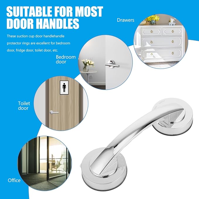 Healeved Suction Grab Bar 7.7 Inch Suction Cup Handle for Bathroom Safety Support Elderly Shower Grab Bar Portable Handle for Bathtubs and Showers