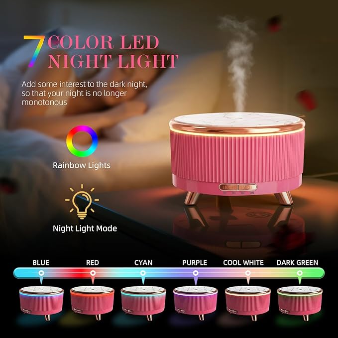 500ML Large Capacity Essential Oil Diffuser, Ultrasonic Aromatherapy Diffuser with 7 Color LED Lights with Remote Control, Cool Mist Humidifier, Timed Mist, Auto Shut-Off (Pink)