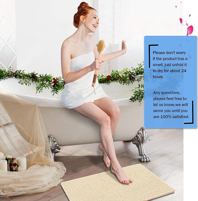 godehone Shower Mats Non Slip Without Suction Cups, PVC Loofah Bathroom Mats, Loofah Mats for Shower and Bathroom, Quick Drying, 23.6× 34.6 Inch, Beige