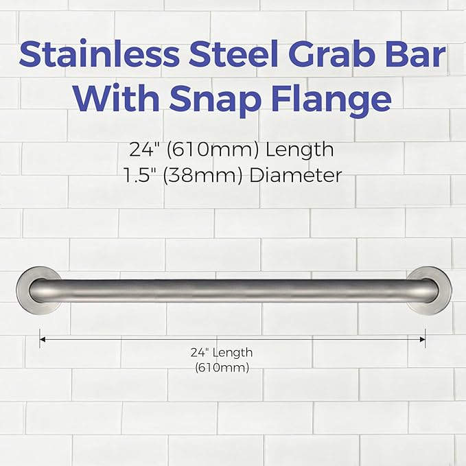 Stardrix 24-Inch ADA Compliant Grab Bar, 1.5" Diameter, Concealed Mounting Flanges, Handicap Friendly, Commercial & Residential Bathrooms, Brushed Stainless Steel