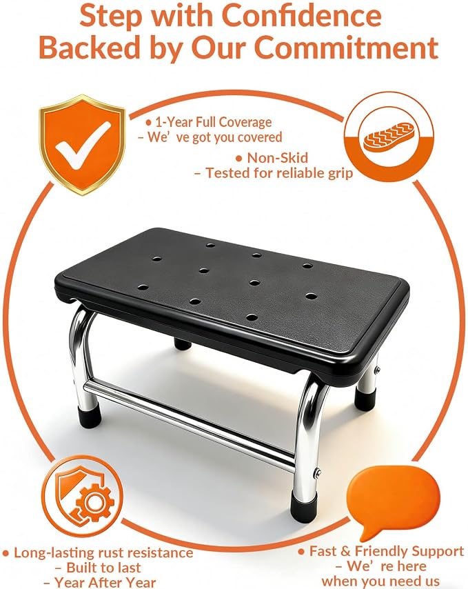 Step Stool, 440 lbs Heavy Duty Stainless Steel, Non-Skid HDPE Platform for Adults, Lightweight Portable Foot Stool for Kitchen Bathroom Bedroom RV Home Office