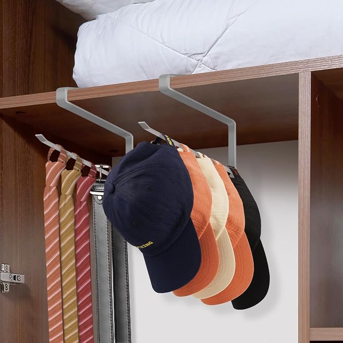 2 Pack Tumbler Lid Organizer, Horizontal Tumbler Lid Storage Hook to Hold Up 20 Lids, Space Saving Cup Lid Holders Under Cabinet Tumbler Lid Hook for Kitchen Organizer, Paper Towel Rack Hanger (Gray)
