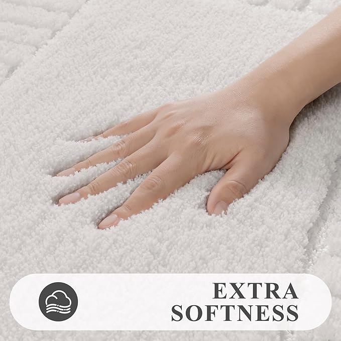 Pauwer Bathroom Rugs Sets 3 Piece Bathroom Shower Rugs with U-Shaped Contour Toilet Mat Absorbent Microfiber Plush Bath Mats Non Slip Bath Rug Machine Washable Shaggy Bath Mat Set, White