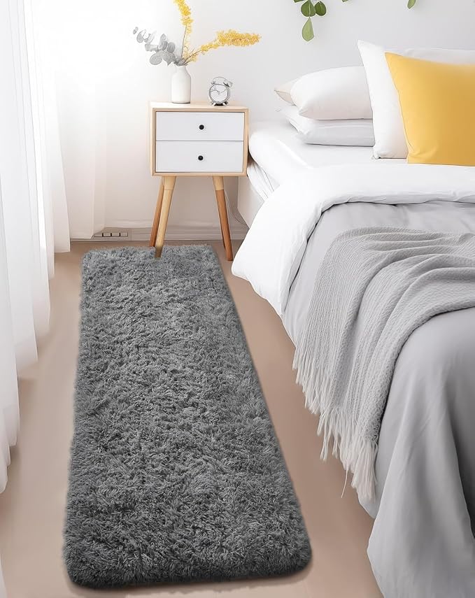 Ophanie Runner Rug for Hallway, 2x6 Washable Non-Slip Fluffy Soft Bedside Rugs 2 Pack, Bedroom Living Room Shaggy Gray Carpet for Kids Girls Boys Dorm Nursery Home Decor Aesthetic, Grey