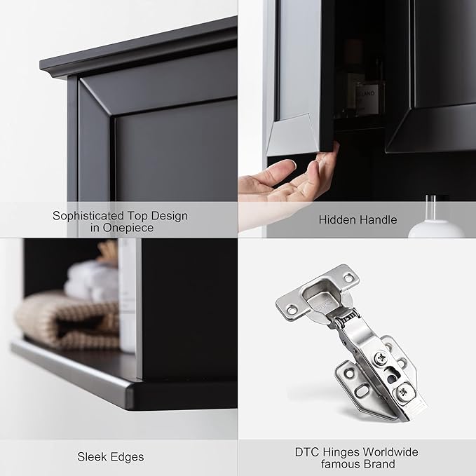 VANIRROR Black Bathroom Wall Cabinet 23x29 inch Wooden Bathroom Medicine Cabinet with 2 Doors and Adjustable Shelf, Wall Mounted Cabinet Over Toilet Storage Cabinet | 2 Doors