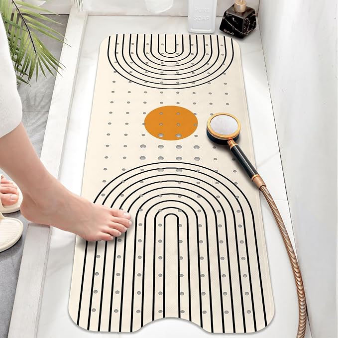 Rainbow Bathtub Mat Non Slip, Baby Bath Mat for Tub Rubber Tub Mat, Kids Bath Mats for Bathroom Modern Geometric Anti Slip Shower Mat with Suction and Drain Holes Machine Washable, 40″X16″