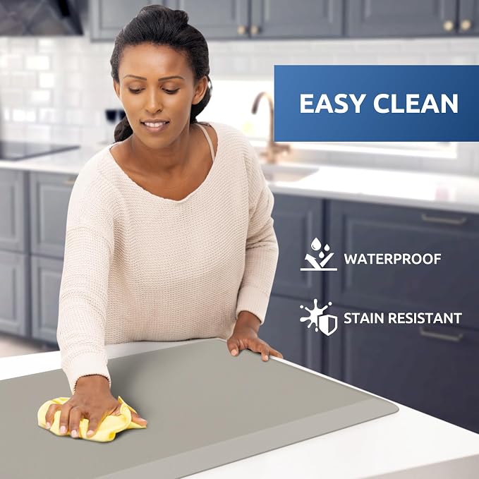 KitchenClouds Kitchen Mat Cushioned Anti Fatigue Kitchen Rug 17.3"x60" Water Resistant Non Slip Kitchen Rugs and Mats Standing Desk Mat Comfort Floor Mats for Kitchen House Sink Office (Khaki)