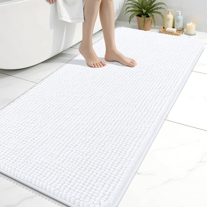 Arotive Bathroom Rugs 59" x 24", Ultra Soft Absorbent Chenille Bath Rugs, Non-Slip Rubber Backing, Machine Washable Bath Mats for Bathroom Floor, Tub and Shower, Home Decor Accessories, White