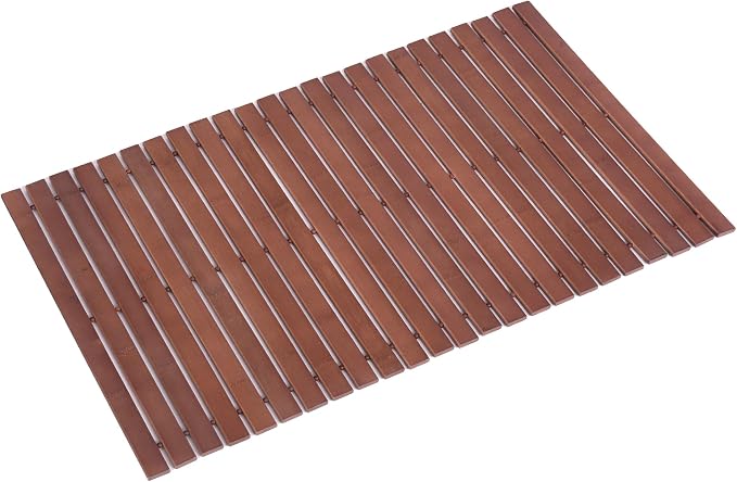Bamboo Bath Mat Bathroom Rugs Floor Wood Shower Bathtub Waterproof Non Slip Accessories 16x24 Inch Easy to Clean, Walnut Bamboo, 1 pc