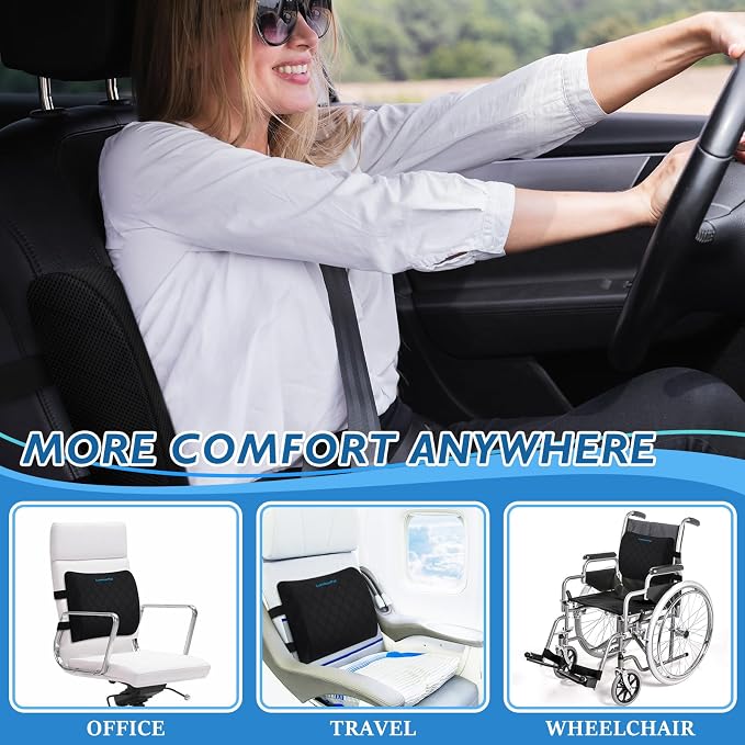LumbarPal Lumbar Support Pillow for Office Chair Back Support Lumbar Pillow for Car, Gaming, Office Chair - Improve Sitting Posture & Back Pain Relief, Memory Foam, Adjustable Straps, Black