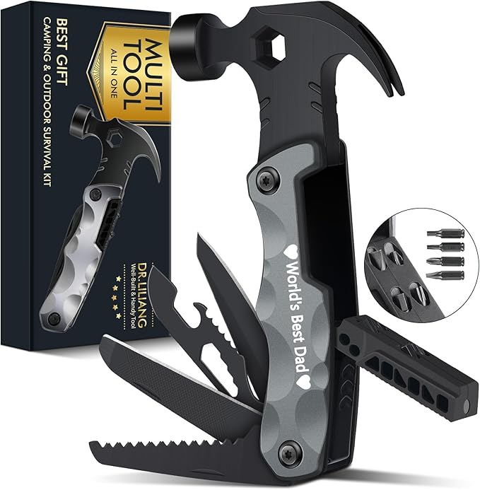 Fathers Day Dad Gifts from Daughter Son Wife, 13-in-1 Hammer Multitool, Cool Camping Accessories & Survival Tools, Unique Birthday Present Ideas Gifts for Men, Husband, Grandpa, Step Dad, Him