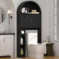 Spurgehom Over The Toilet Storage Cabinet, Bathroom Shelf Organizer Freestanding, Bathroom Arch Cabinet Over Toilet with Toilet Paper Holder and Anti-Tipping Device, Black