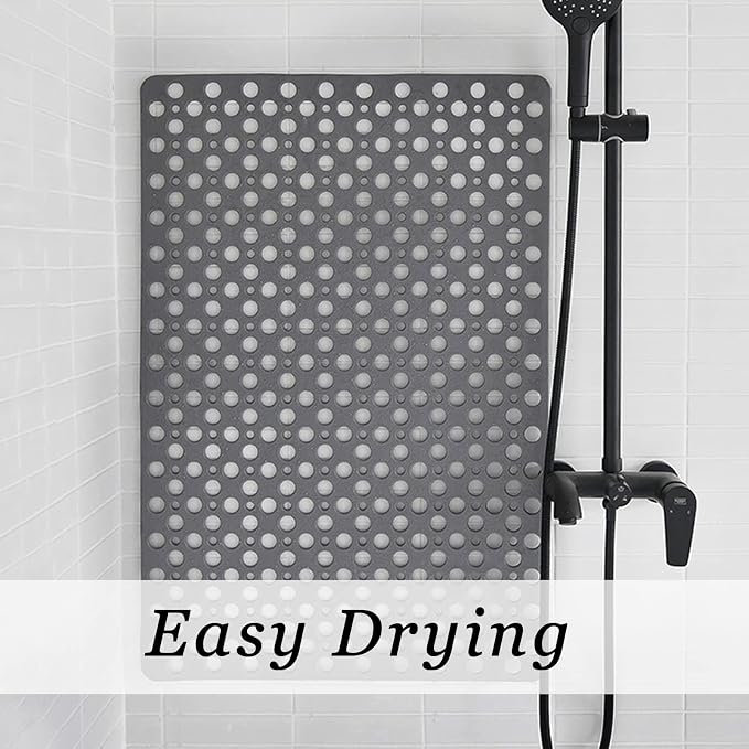 Tiamo Extra Large Non Slip Shower Mat for Inside Shower, 47x32 Inch Oversized Shower Stall Mat,Bath Mat for Shower with Big Suction Cups,Drain Holes,Two-Sided Anti-Slip