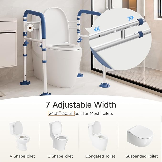 Loyoda Toilet Safety Rails for Seniors,Height-Adjustable Toilet Frame Width-Adjustable Toilet Handles Toilet Rail Provides Support for Seniors ， Pregnant ，Disabled