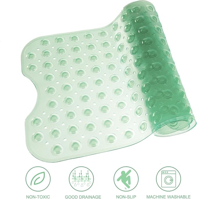 TEESHLY Bathtub Mats for Shower Tub, Extra Long Non-Slip 39 x 16 Inch Bath Mat with Drain Holes and Suction Cups, BathMat for Bathroom with Machine Washable (Clear Green)