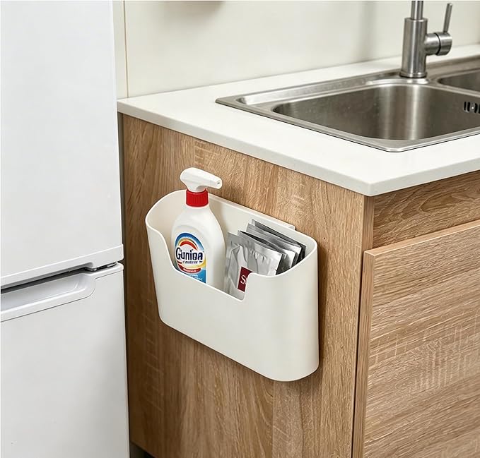 Under Sink Organizer & Wall Mount Storage Box, Multi-Use Cabinet Door Holder for Kitchen, Office, Bedside