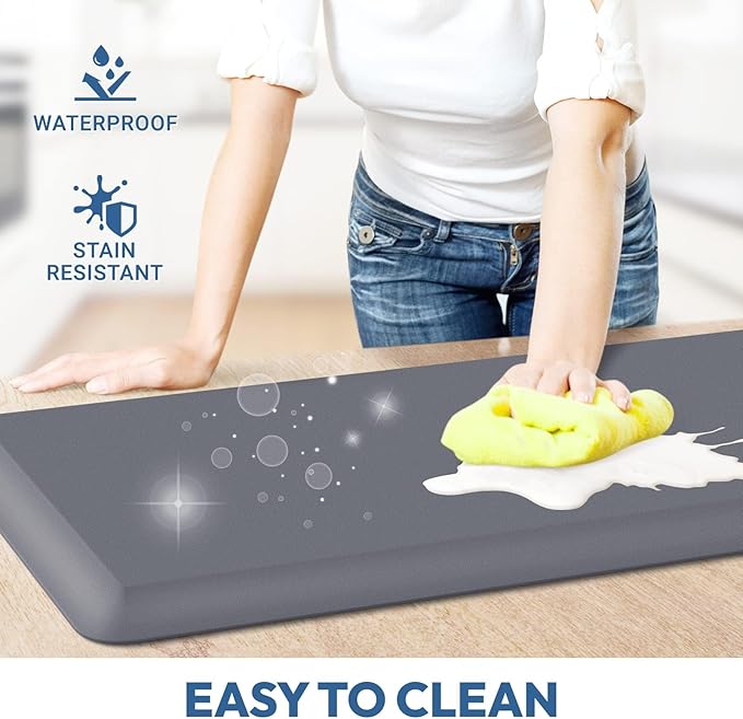 4/5 Inch Thick Kitchen Mat - Cushioned Anti Fatigue Mats for Kitchen Floor - Easy to Clean, Waterproof, Non-Slip Kitchen Rug for Sink, Office, Kitchen (17''x24'' Grey)