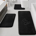 HUXMEYSON Bathroom Rugs Sets 3 Piece, Non-Slip & Quick Dry Bath Mat Set, Ultra Soft Velvet Bath Rugs for Bathroom, Toilet and Shower Floor, Black