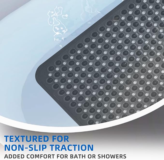 MOONFLY Shower and Bathtub Mat,40x16 Inches,Extra Long Non Slip Mats with Suction Cups and Drain Holes, Machine Washable and Anti Slip Bathmats, Bathroom Mats for Tub Nonslip (Translucent Black)