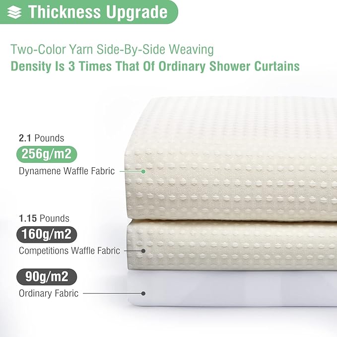 Dynamene Long Fabric Shower Curtain - Waffle Textured Tall Heavy Duty Cloth Shower Curtains for Bathroom, 256GSM Large Hotel Spa Luxury Bath Curtain Set with 12 Plastic Hooks(72Wx80H, Cream/Ivory)