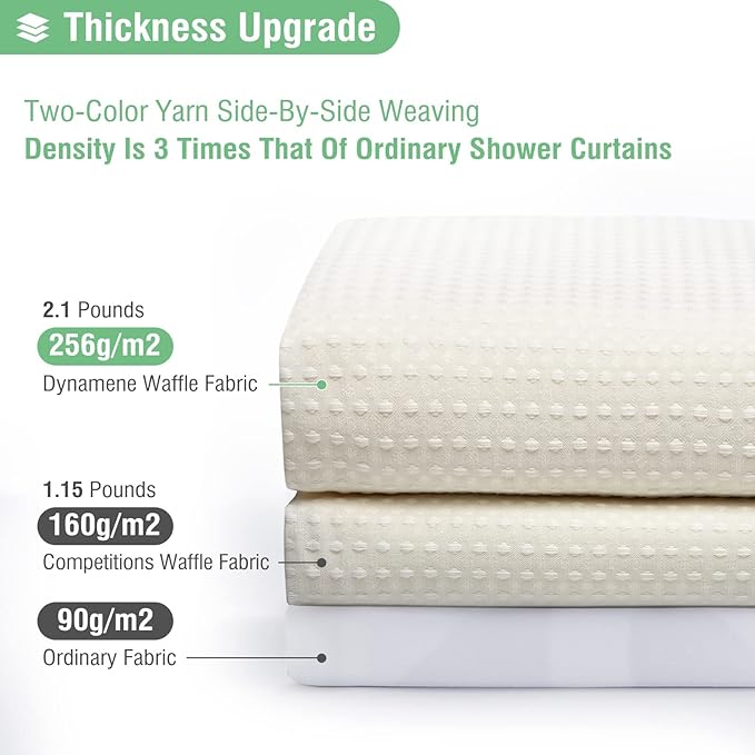 Dynamene Extra Wide Shower Curtain - 180 Inch Wide Waffle Weighted Thick Cloth Bathroom Shower Curtain, Neutral Heavy Duty Hotel Shower Curtain Set with 32 Plastic Hooks, 180x72, Cream/Ivory