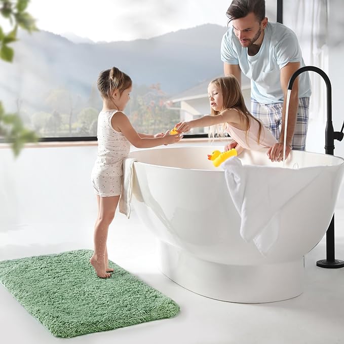 TECHMILLY Super Soft Shaggy Bathroom Runner Rugs, Absorbent Thick Non Slip Microfiber Bath Rugs, Quick Dry Machine Washable Bath Mat for Bathroom Floor, Bathtub and Shower 17"x47"