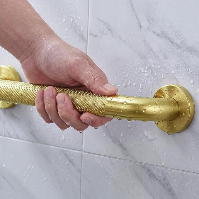16 Inch Gold Grab Bars for Shower 2 Pack,1.25'' Diameter Heavy Duty Stainless Steel Anti-Slip Bathroom Safety Handicap Grab Bar for Shower, Bathtub & Toilet, Wall Mounted, Supports 500lbs