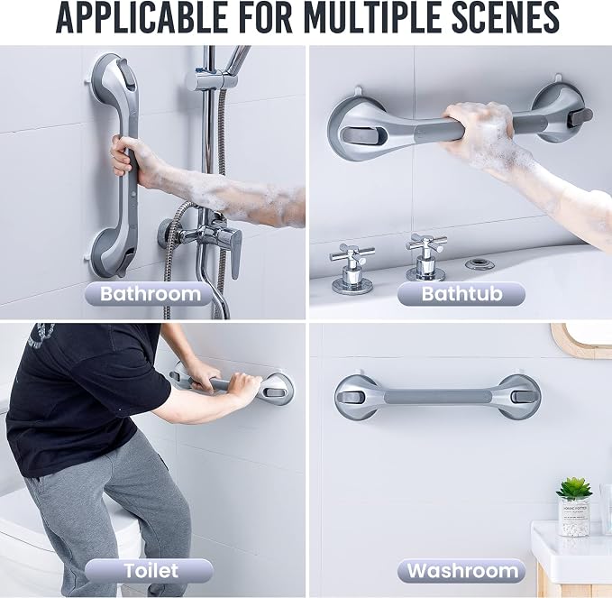 TAILI Shower Grab Bar 4 Pack 16 Inch Suction Grab Bars for Bathtubs & Showers, Heavy Duty Shower Handle Removable Shower Handrails for Elderly and Seniors, No Drilling Waterproof, Silver