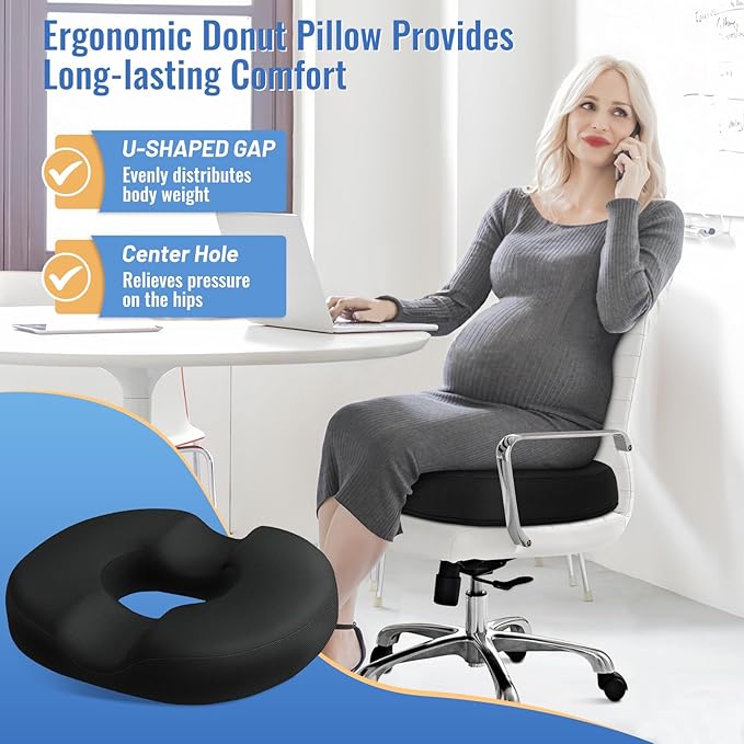 CloudBliss Donut Pillow Stadium Seat Cushion for Tailbone Pain Relief and Hemorrhoids, Memory Foam Seat Chair Cushion, Portable Seat Cushions for Bleachers, Car, Home & Office