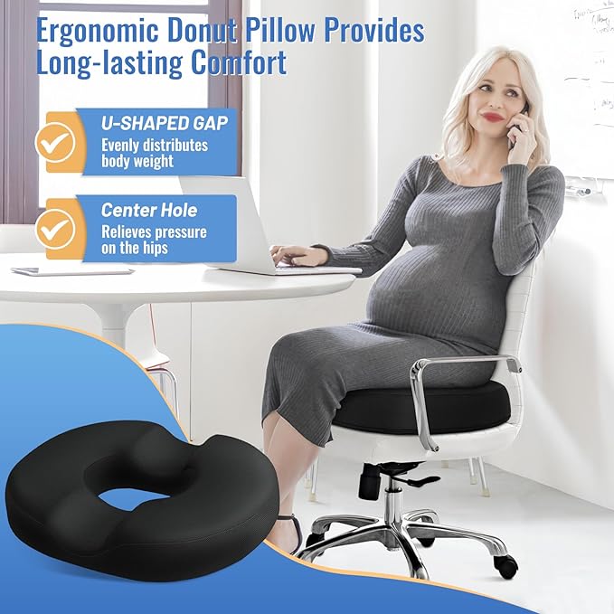 CloudBliss Donut Pillow Stadium Seat Cushion for Tailbone Pain Relief and Hemorrhoids, Memory Foam Seat Chair Cushion, Portable Seat Cushions for Bleachers, Car, Home & Office