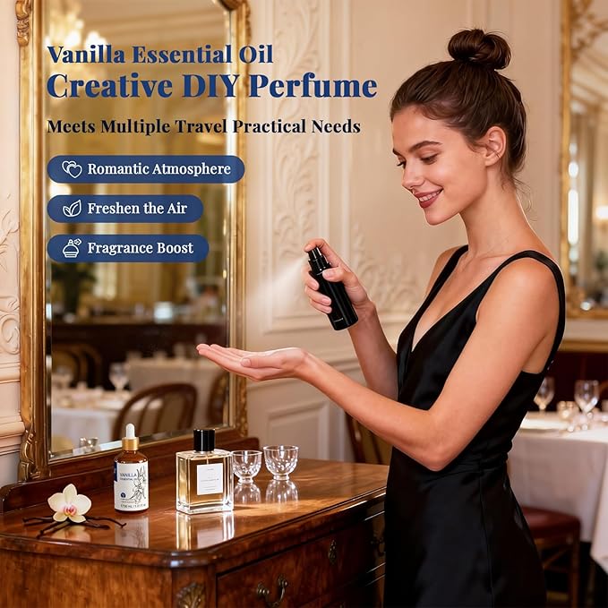HIQILI Vanilla Essential Oil, 100% Pure Natural, Beginner-Friendly for Making DIY Perfume, Candle & Soap, Blends with Lotion for Dry Skin Comfort, Ideal for Home Diffuser - 30ml/1 FL OZ