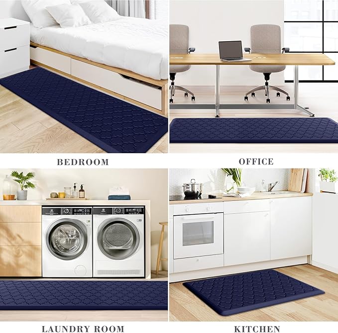 Kitchen Mat [2 PCS] Cushioned Anti-Fatigue Floor Mat Water Resistant Non-Skid Kitchen Mats and Rugs Ergonomic Comfort Foam Kitchen Rugs Standing Mat for Floor Office Sink (Blue,20"x30"+20"x60")