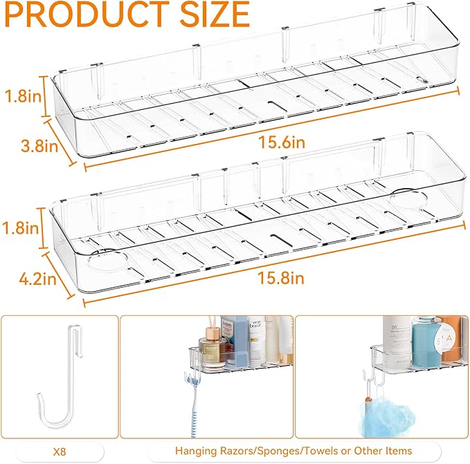 Yieach 4 Pack in Shower Organizers,Adhesive Shower Caddy,No Rust Acrylic Shower Shelves & Storage Rack,Plastic Bathroom Shelves,Bathtub Storage Organizer,Shampoo,Conditioner Holder for Washroom,Clear