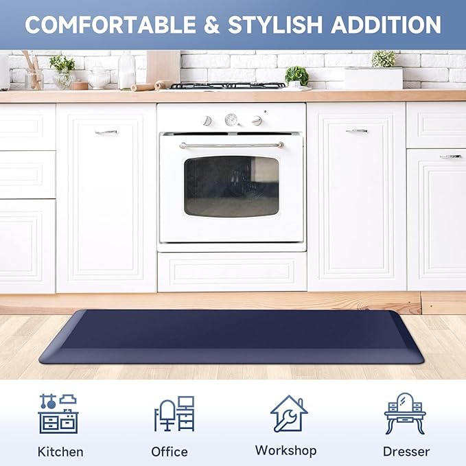 StepRite 4/5 Inch Thick Kitchen Mat Anti Fatigue Mat Kitchen Rugs Kitchen Decor Non-Slip, Stain & Water Resistant, Kitchen Mats Desk Mat for Kitchen, Office, Workshop, Blue, 17'' x 47''