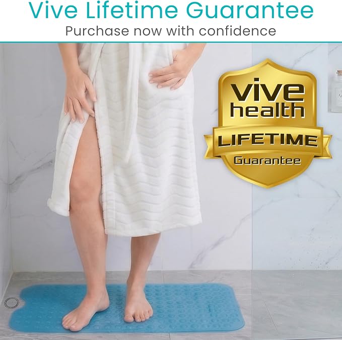 Vive Bathtub Mat for Bath & Shower Floors - Anti Non Slip Suction Rubber Skid Pad for Tub, Bathroom, Elderly, Kids - Eco-Friendly, Resistant Strong, Textured Rectangle Grip - Machine Washable (Blue)