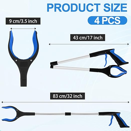 4 Pack 32 Inch Commercial Trash Grabber for Elderly Assist, Heavy Duty Lightweight Reacher with Ergonomic Handle & Non-Slip Grip, Multi-Use Outdoor Home Garden Cleanup Mobility Aid Tool