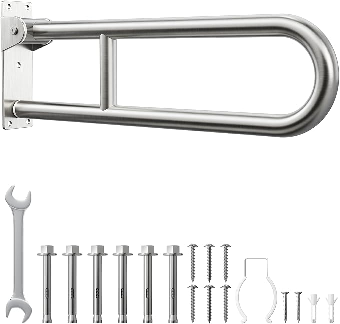 Toilet Grab Bar, Bathroom Safety Handrail Wall Mounted, 304 Stainless Steel Flip Up Folding Support Rail for Elderly Seniors and Handicap Assistance (30 Inch)