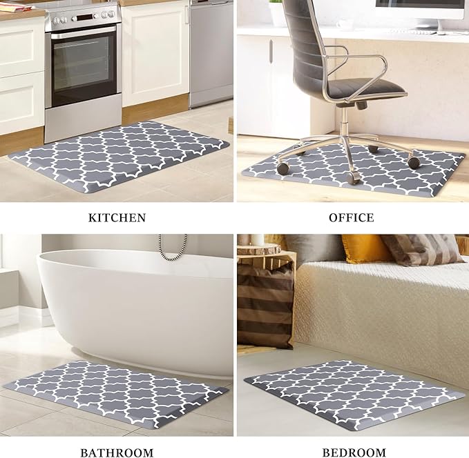 WISELIFE Anti Fatigue Floor Mat - 4/5 Inch Thick Kitchen Mat Non Slip Waterproof Heavy Duty Ergonomic Comfort Mat Durable for Home, Office, Sink, Laundry,(22" x 36", Grey)