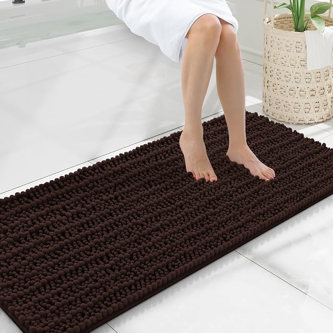 Smiry Bathroom Rugs Mat 47x20, Extra Soft Absorbent Chenille Bath Rugs, Non Slip Rubber Backing Machine Washable Quick Dry Bath Mats for Bathroom Floor, Tub, Shower, Home Decor Accessories, Brown