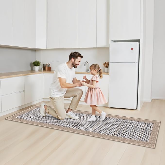 StepRite Kitchen Rugs, Kitchen Mats for Floor, 96"x20" Non-Slip Machine-Washable Kitchen Throw Rug, Absorbent Runner Rugs Office, Sink Standing Desk Mat, Decor Carpet, Khaki