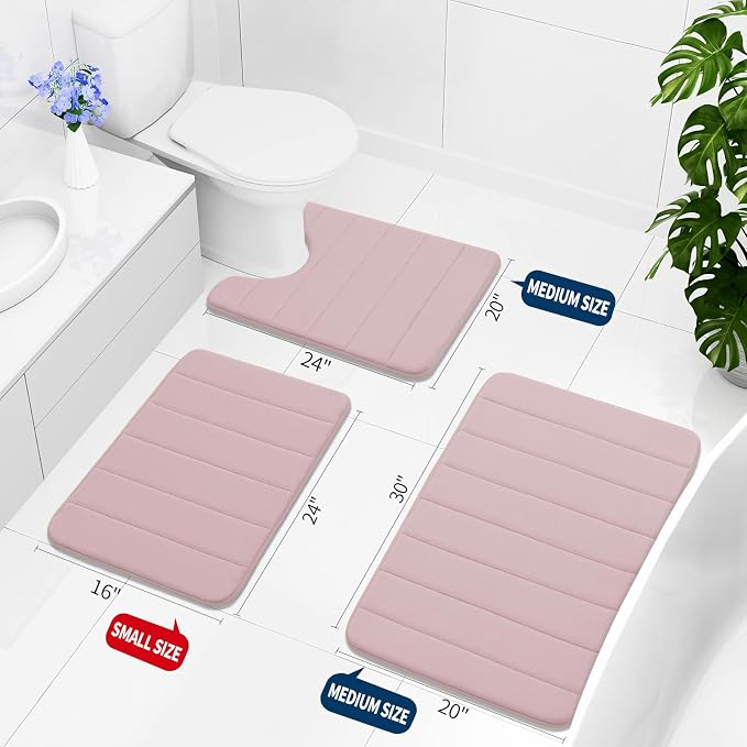 Buganda Memory Foam Bath Mat, 70" x 24", Ultra Soft and Non-Slip Bathroom Rugs, Water Absorbent and Machine Washable Bath Rug Runner for Bathroom, Shower, and Tub, Peach