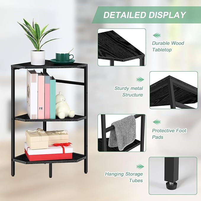 Under Pedestal Sink Shelf 2 Pack Corner Shelf Stand for Bathroom Pedestal Under Sink Storage Rack Under Vanity Storage Organizers Bathroom Storage Corner Shelves Toilet Storage Holder, Black