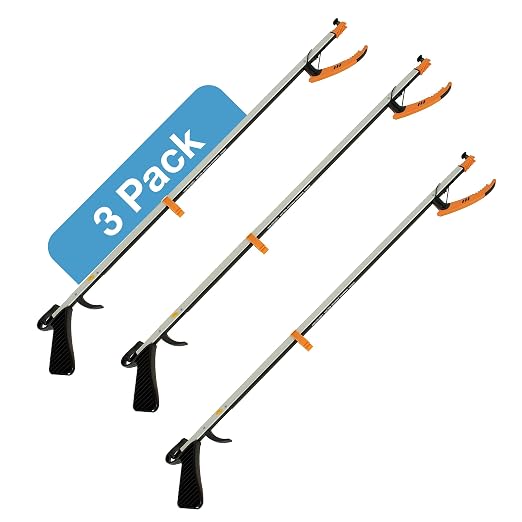Sammons Preston Easireach II Reacher, 32" Ergonomic Reaching Aid with Magnet, Lightweight 8 oz. Magnetic Grabber Tool & Reaching Claw, Aluminum Trash Pickup, Lightbulb Remover, & Garden Nabber, 3 Pack