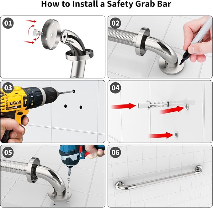 Polished Chrome Grab Bar 32 Inch, iHansee Anti-Slip Bathroom Grab Bar w/Knurled Grip, Stainless Steel Safety Handrail for Toilet Bathtub, Wall Mounted Shower Handle Handicap Bars for Senior Elderly