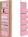 SpaceHacks 6-Tier Over The Door Organizer Hanging Storage Organizers with Clear Window 40lb Large Capacity Room Organizer for Pantry Bathroom Nursery Closet(Pink)